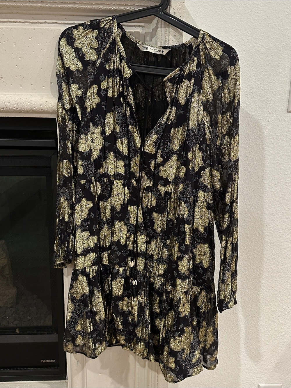 Zara Black Dress with Gold Sparkle Trim